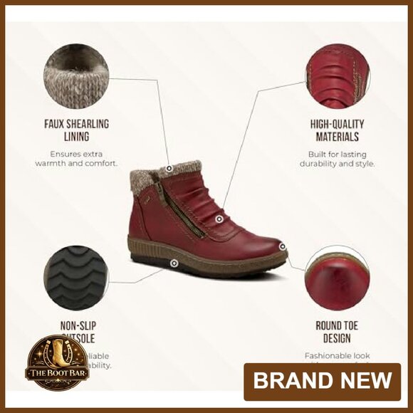 Water-Resistant Vegan Leather Ankle Booties with Dual Zippers & Shearling Lining - Picture 6 of 8